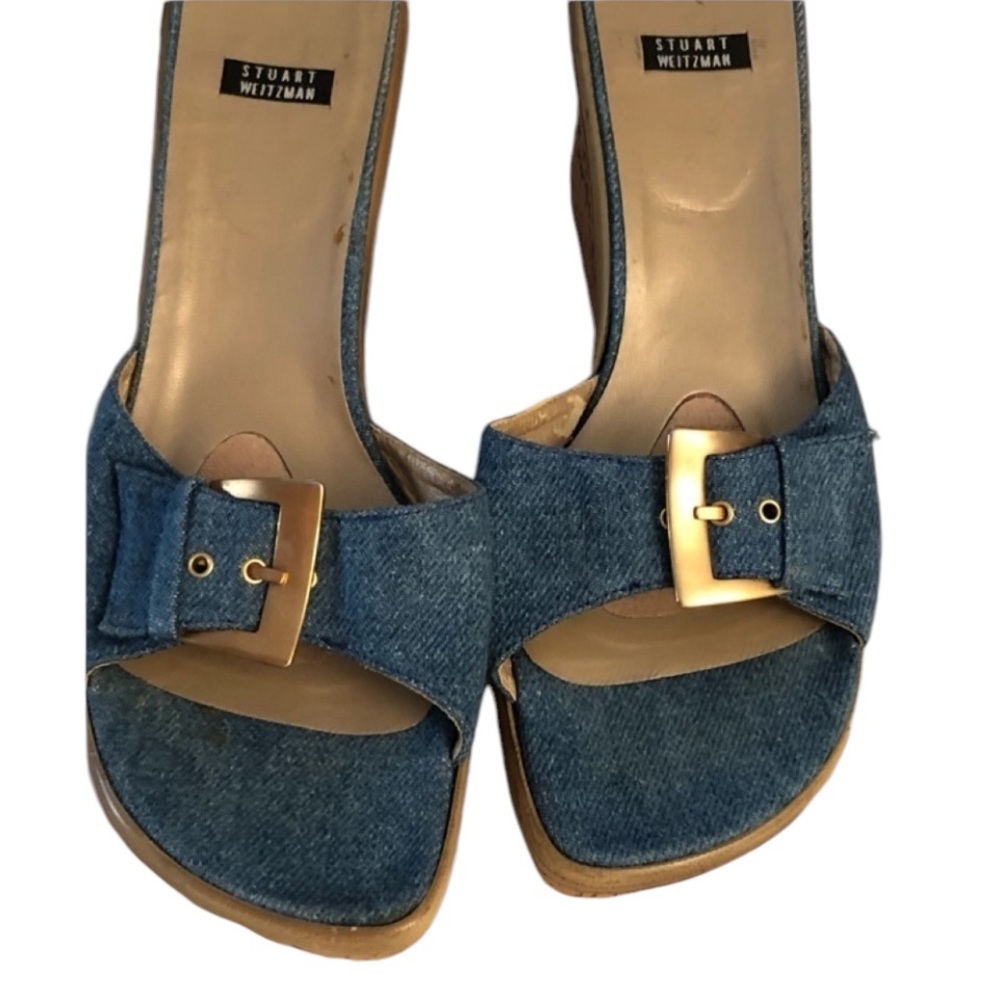 Stuart Weitzman  Size 10 denim  wedge with gold hardware